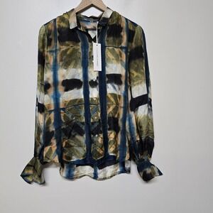 Cassandra Harper 100% Silk Blouse Tie Cuff Sleeves Abstract Sz S NWT $375 Office